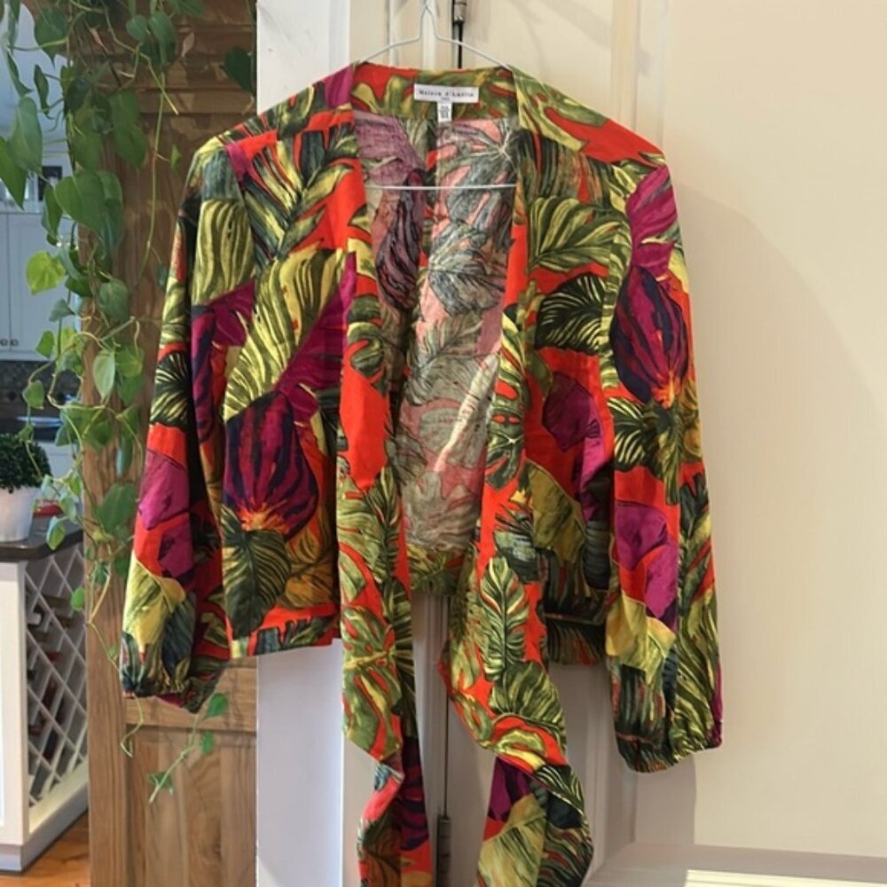 ❌❌SOLD❌❌MAISON D’AMÉLIE PARIS linen tropical colourful tie up top nwot
